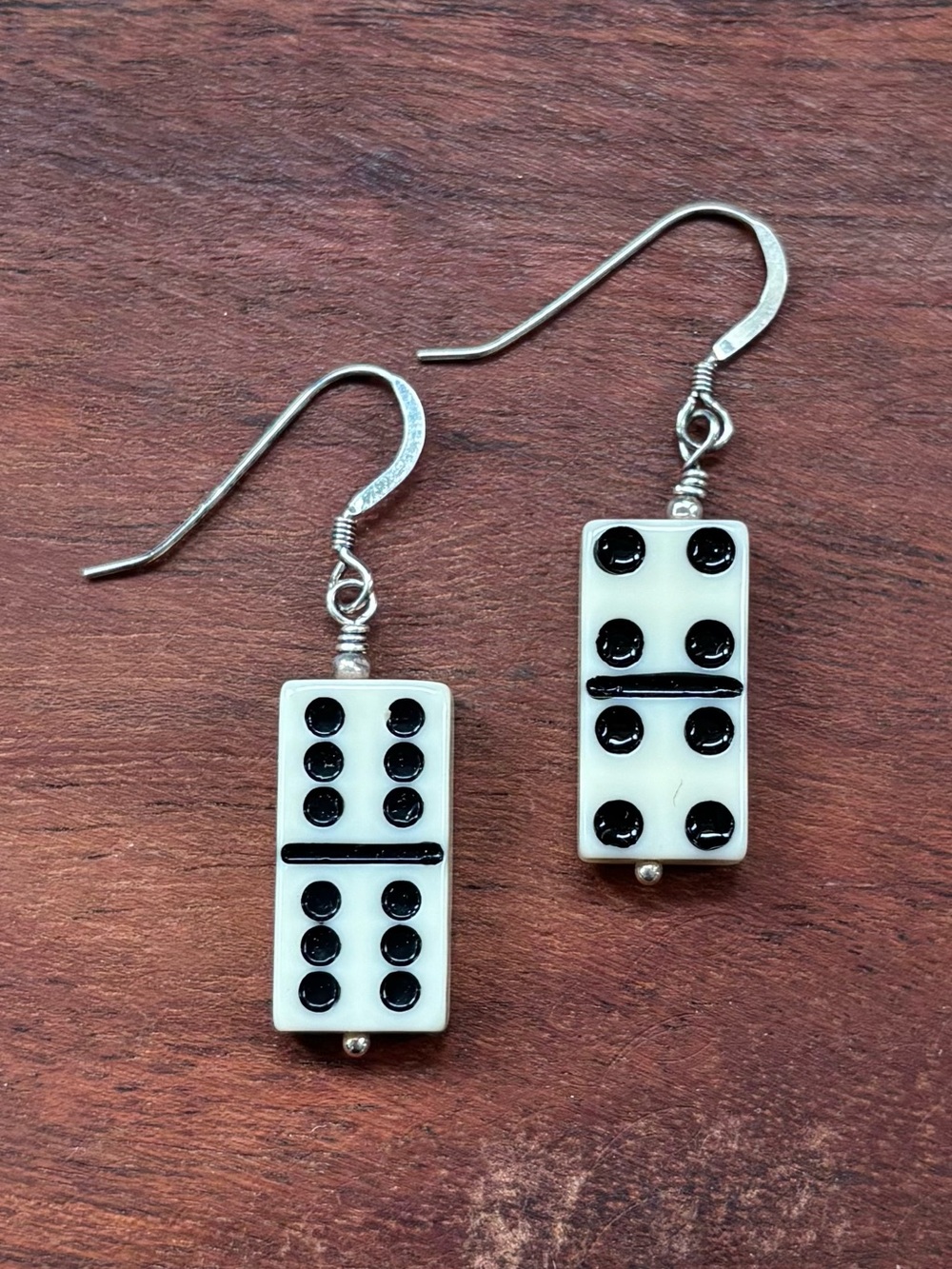 Sterling Silver Domino Tile Dangle Earrings - Black and White